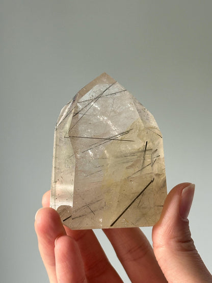 Light Citrine with Black Tourmaline Tower | Crystal for Protection, Confidence & Abundance | Unique Energy Stone