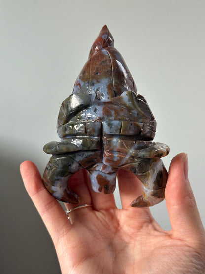 Ocean Jasper Hermit Crab with Blue Druzy – Carved Crystal Sea Animal, Gemstone Crab Figurine, Unique Ocean Decor, Coastal Collector Gift