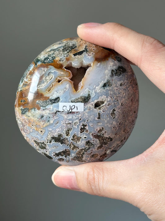 Sea Jasper Palmstone – Natural Crystal Pocket Stone, Polished Gemstone for Calming Energy, Meditation, and Unique Gift Idea