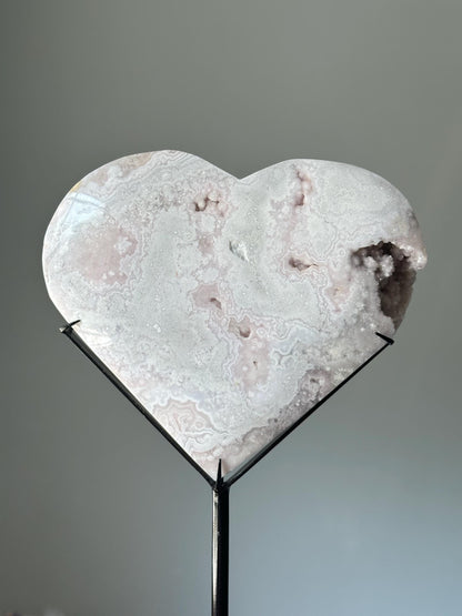 Pink Amethyst Heart on Stand | Crystal with Dreamy Swirls for Calm, Love, and Intuition | Magical Stone Decor | Gift Display