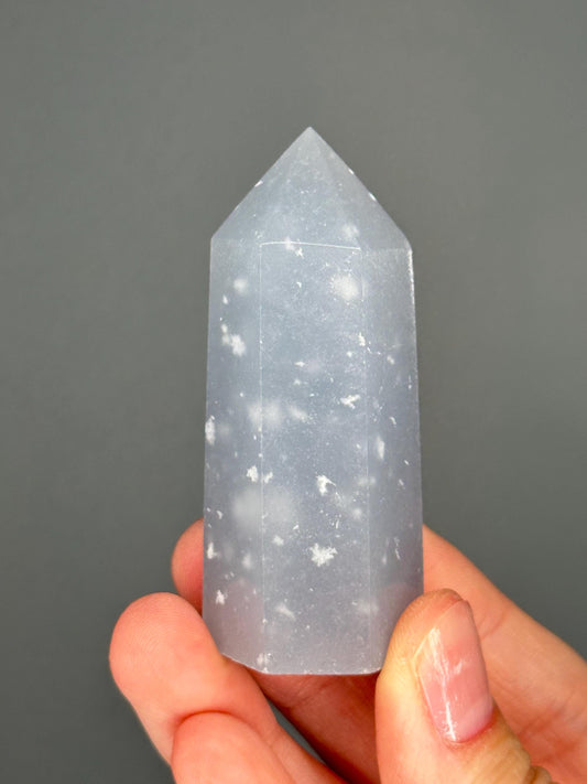 Snowflake Angelite Tower–YOU PICK! Polished Crystal Point, Natural Blue Gemstone with White Inclusions, Calming Energy Tool, Spiritual Decor