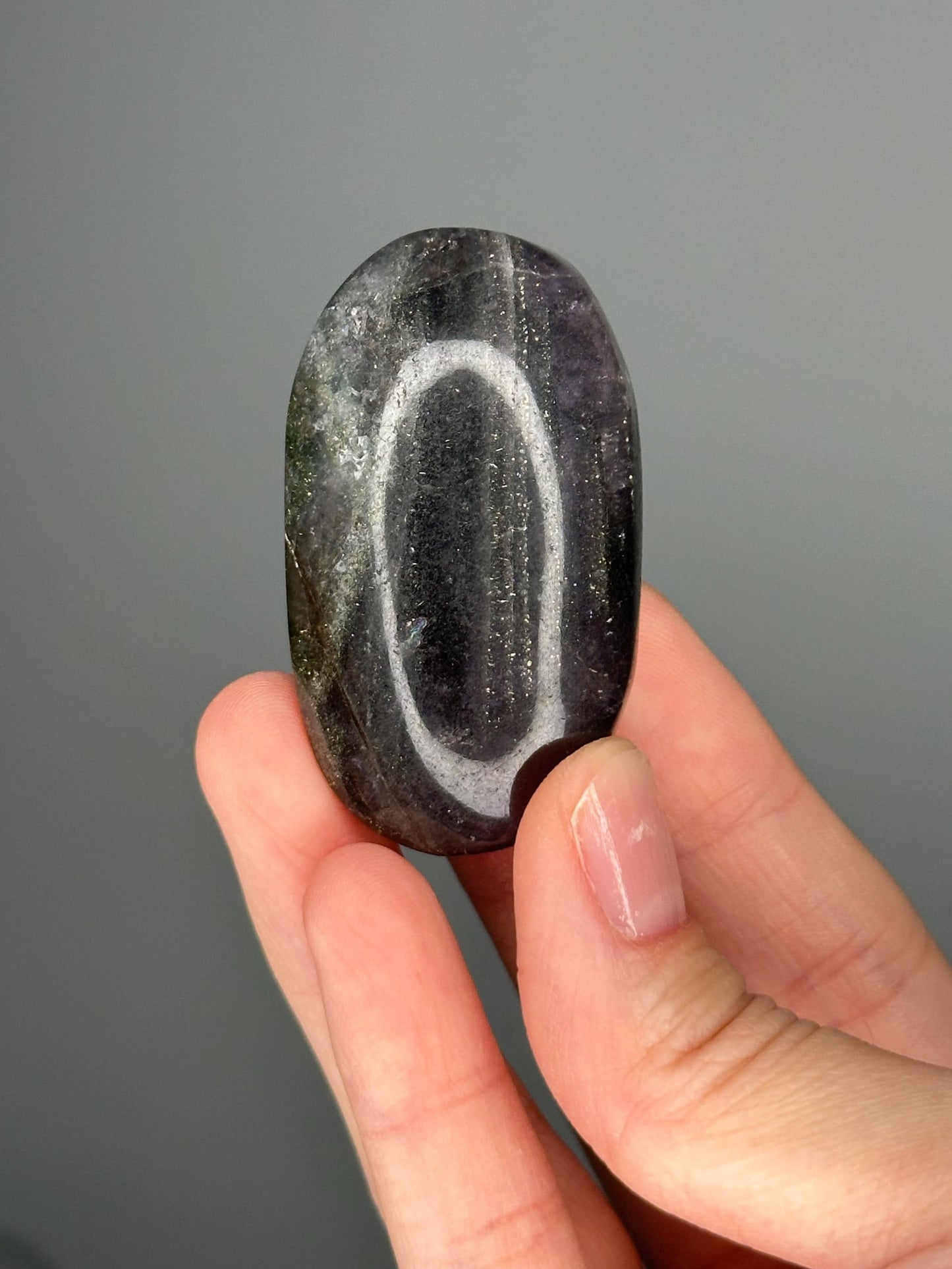 Fluorite with Pyrite Palmstone – Polished Crystal for Focus & Confidence, Natural Gemstone Combo, Energy Tool, Unique Decor Piece