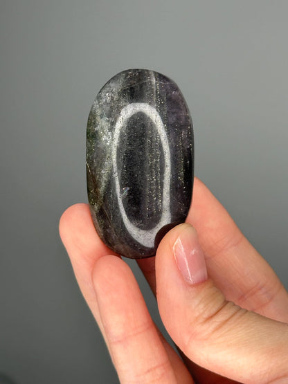 Fluorite with Pyrite Palmstone – Polished Crystal for Focus & Confidence, Natural Gemstone Combo, Energy Tool, Unique Decor Piece