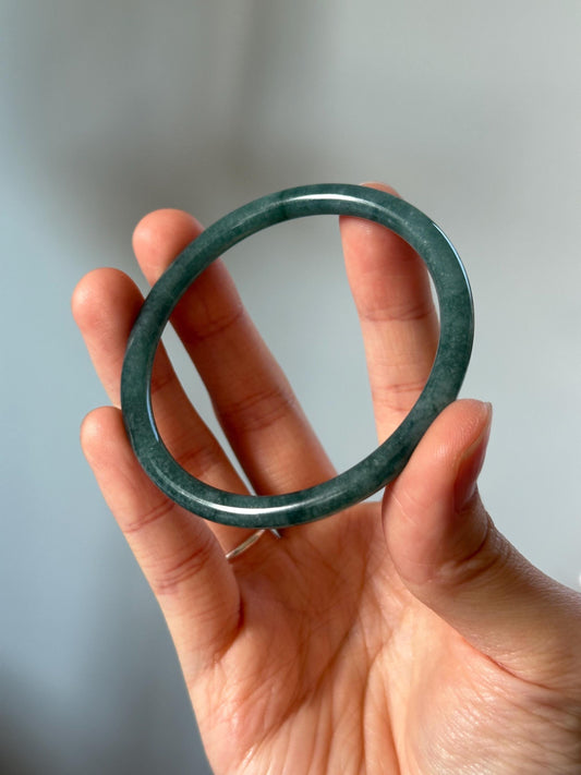 Slim Round Blue Water Jade Bangle – 58mm Natural Jade Bracelet, Polished Crystal Jewelry, Minimalist Gemstone Bangle, Calming Gift
