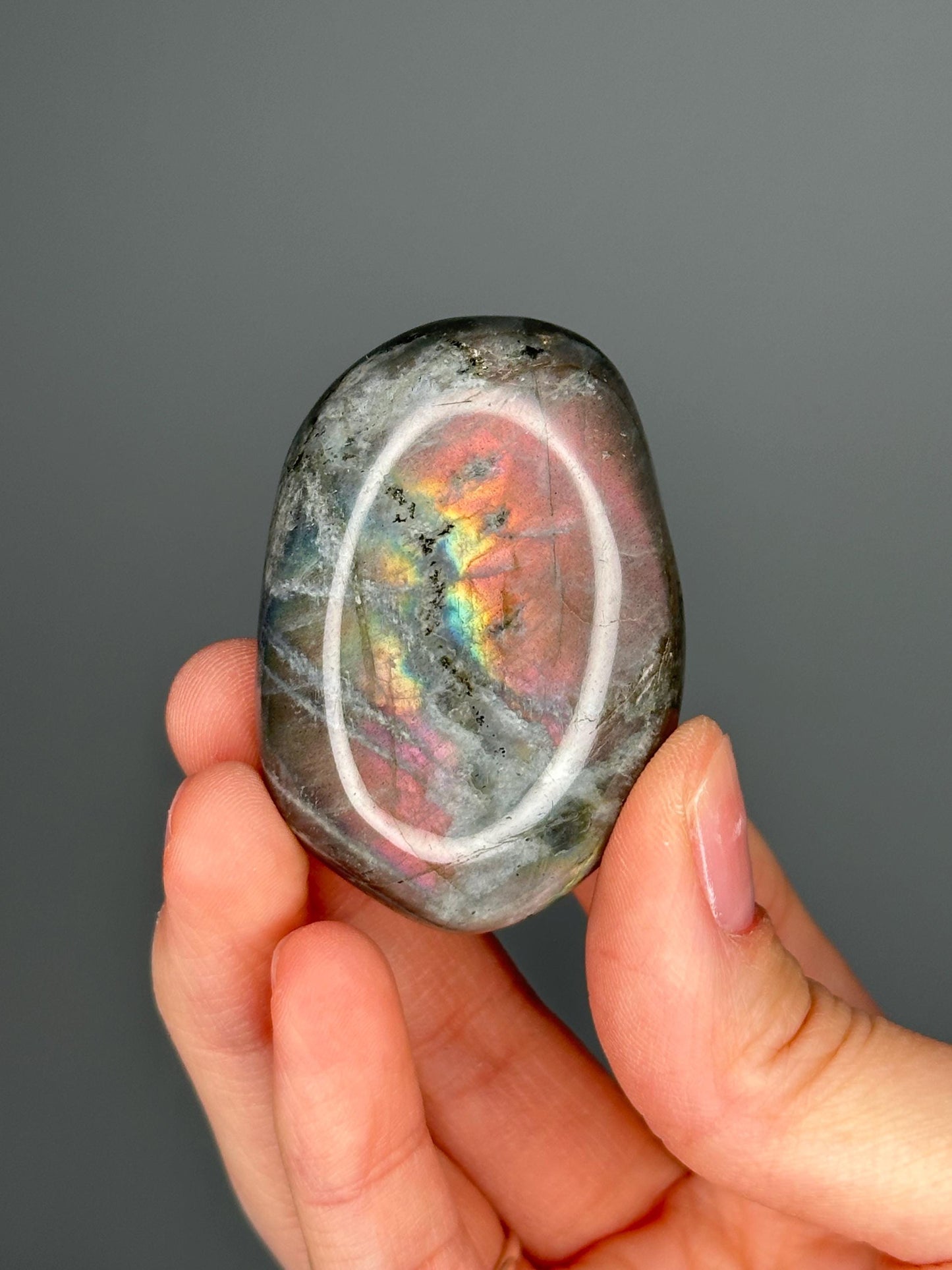 Labradorite Palmstone – Double-Sided Flash Crystal, Polished Gemstone for Intuition & Protection, Energy Tool, Spiritual Decor or Gift