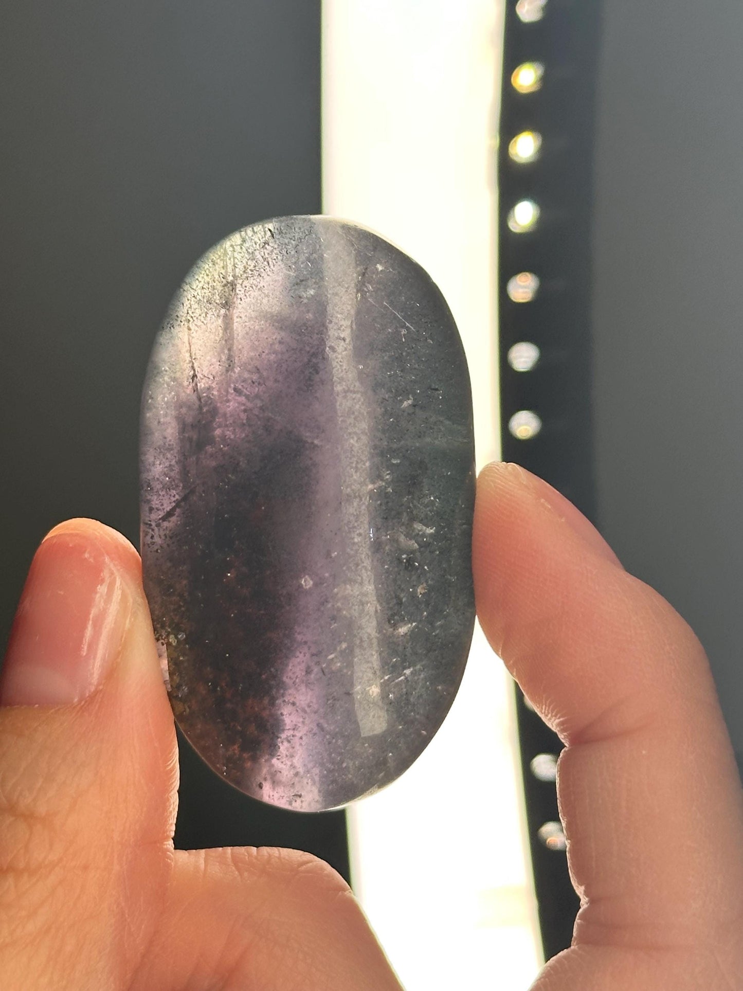 Fluorite with Pyrite Palmstone – Polished Crystal for Focus & Confidence, Natural Gemstone Combo, Energy Tool, Unique Healing Decor Piece
