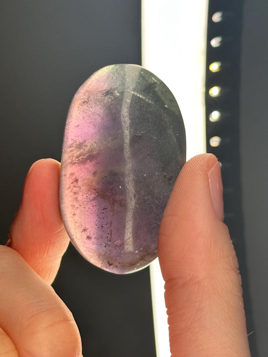 Fluorite with Pyrite Palmstone – Polished Crystal for Focus & Confidence, Natural Gemstone Combo, Energy Tool, Unique Decor Piece