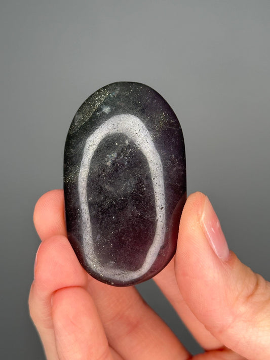 Fluorite with Pyrite Palmstone – Polished Crystal for Focus & Confidence, Natural Gemstone Combo, Energy Tool, Unique Decor Piece