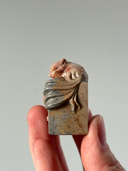 Mini Sleeping Fox on Column – YOU PICK! Carved Crystal Animal Sculpture, Gemstone Fox Figurine, Unique Decor, Collectible Crystal Display