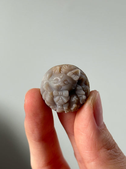 Alashan Agate Fox with Bow Medallion – YOU PICK! Carved Crystal Animal Coin, Decorative Gemstone Medallion, Unique Crystal Decor, Gift Piece