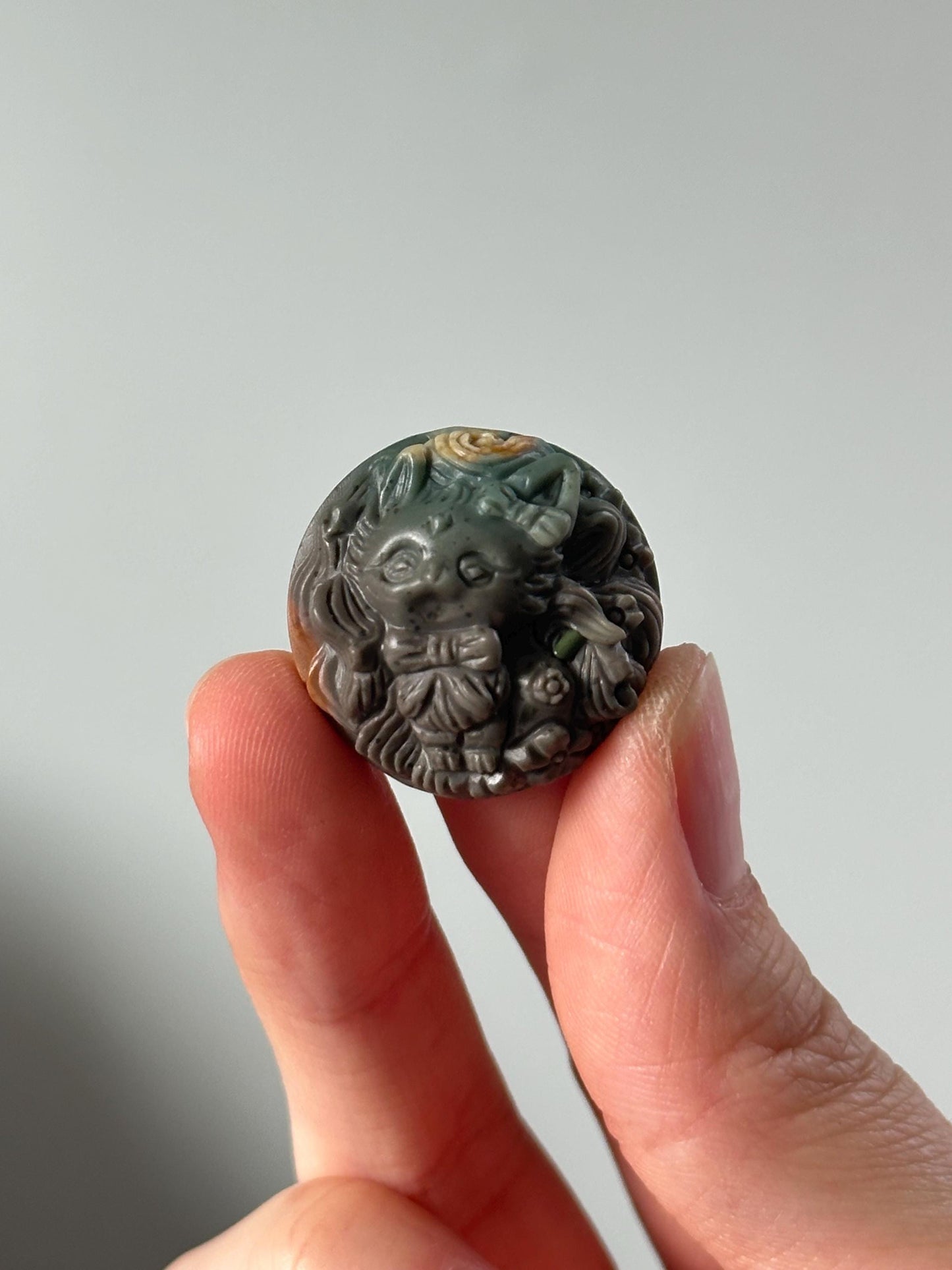 Alashan Agate Fox with Bow Medallion – YOU PICK! Carved Crystal Animal Coin, Decorative Gemstone Medallion, Unique Crystal Decor, Gift Piece