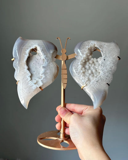 Druzy Agate Butterfly on Stand | Sparkling Crystal Decor | Carved Gemstone Display | Stone for Home or Office Energy