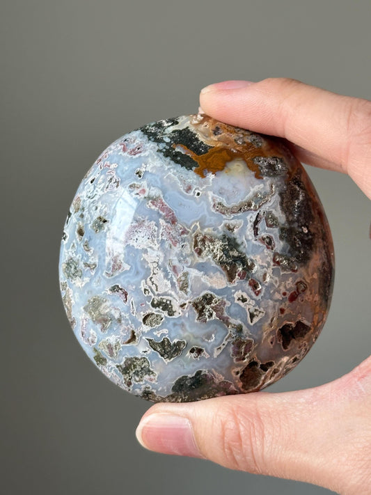 Sea Jasper Palmstone – Natural Crystal Pocket Stone, Polished Gemstone for Calming Energy, Meditation, and Unique Gift Idea