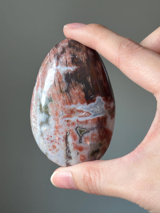 Sea Jasper Palmstone – Natural Crystal Pocket Stone, Polished Gemstone for Calming Energy, Meditation,  and Unique Gift Idea