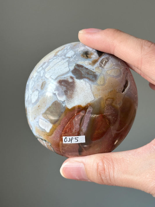 Ocean Jasper Palmstone – Natural Crystal Pocket Stone, Polished Gemstone for Calming Energy, Meditation, and Unique Gift Idea