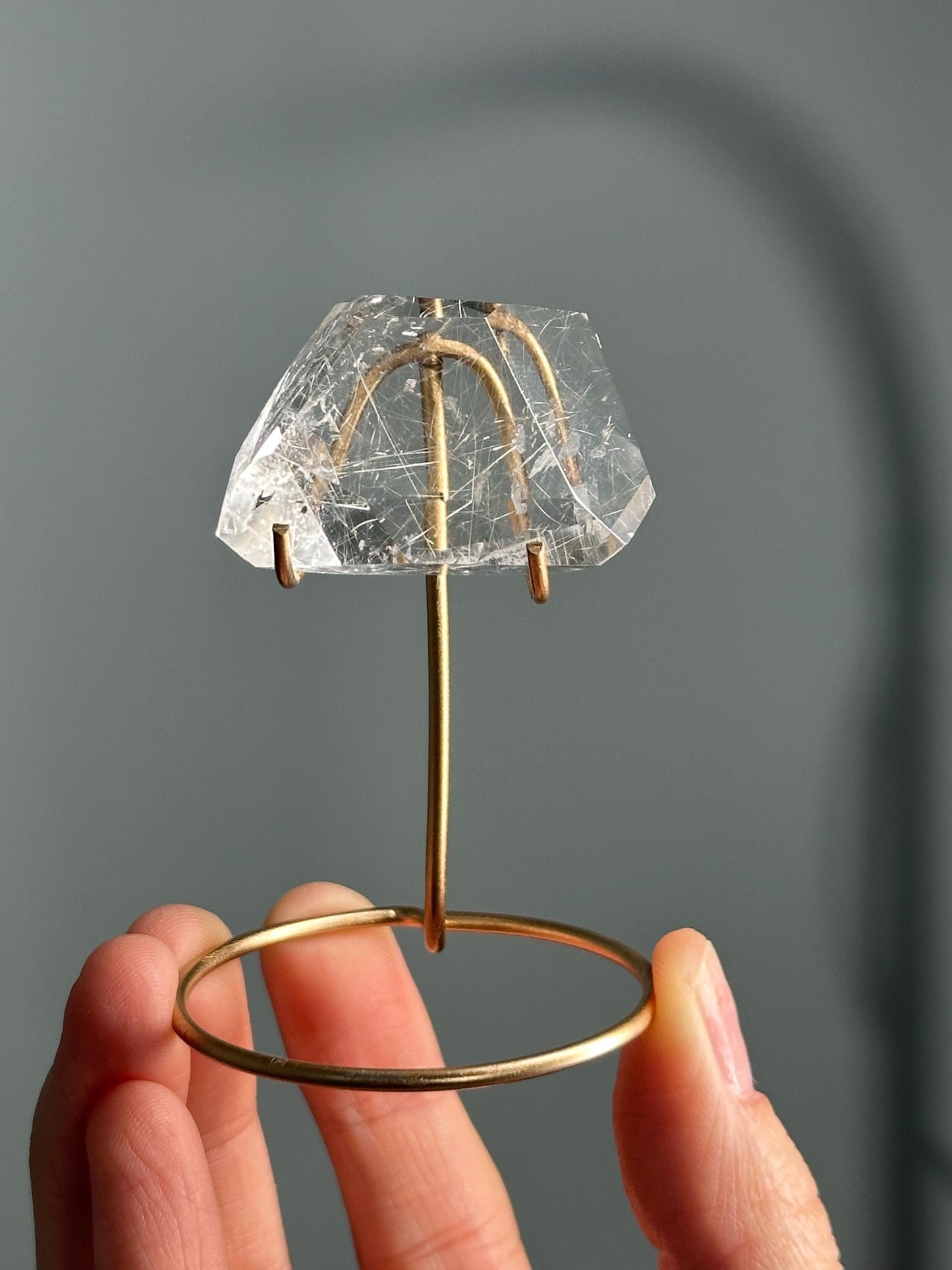 Quartz with Rutile on Stand – Natural Lodolite Crystal, Scenic Inclusion Gemstone, Polished Display Piece, Unique Collector Decor