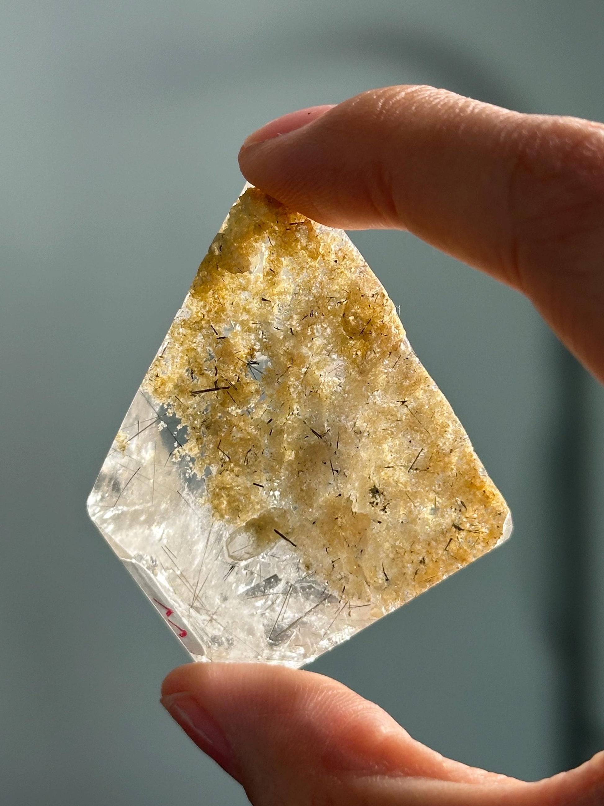 Garden Quartz with Rutile on Stand – Natural Lodolite Crystal, Scenic Inclusion Gemstone, Polished Display Piece, Unique Collector Decor
