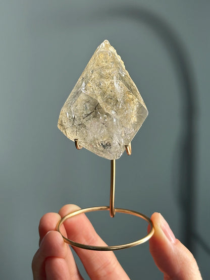 Garden Quartz with Rutile on Stand – Natural Lodolite Crystal, Scenic Inclusion Gemstone, Polished Display Piece, Unique Collector Decor