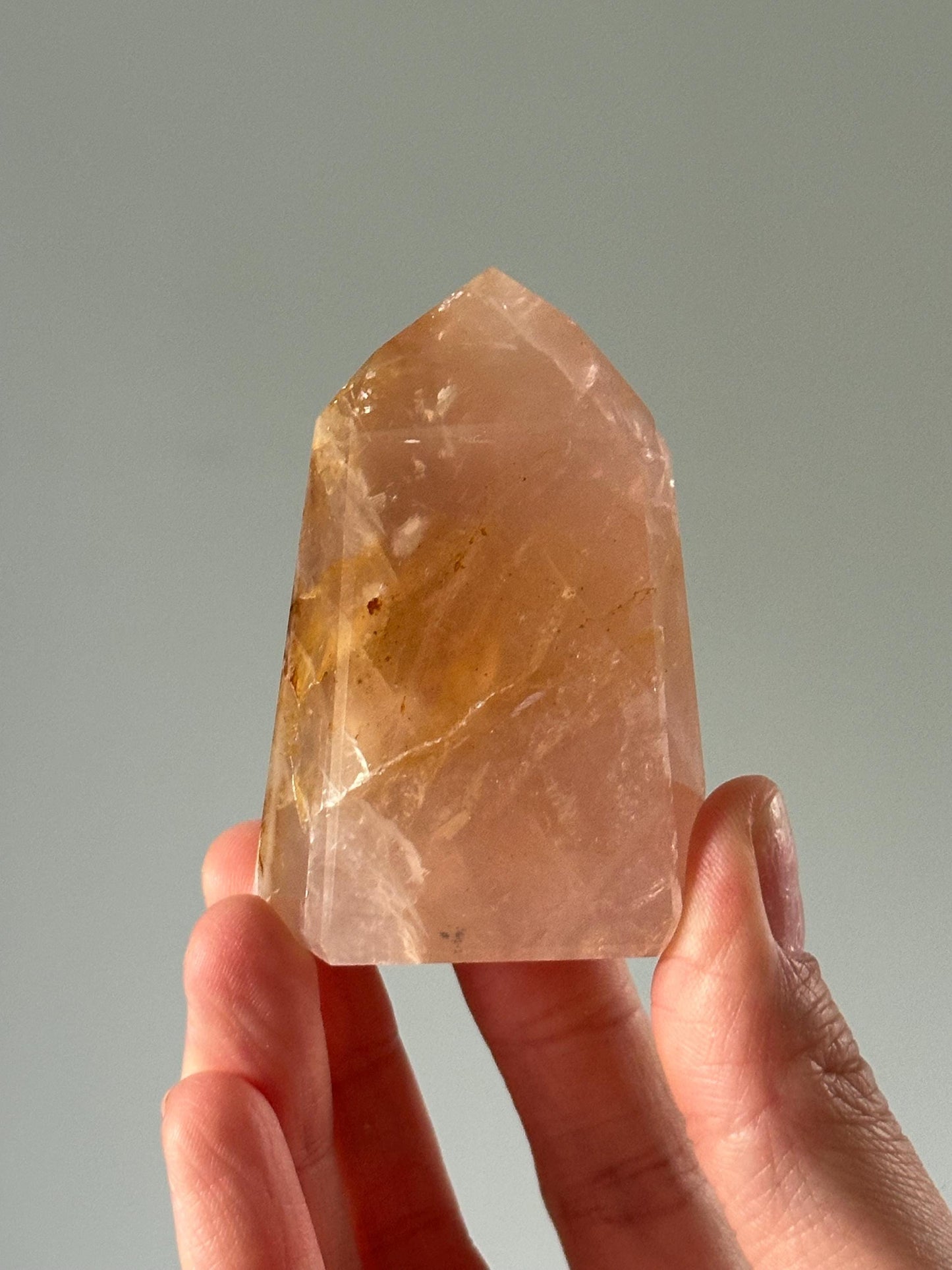 Rose Quartz With Pyrite and Golden Healer Tower – Polished Crystal Point, Natural Pink Gemstone for Love, Clarity, and Energy Decor