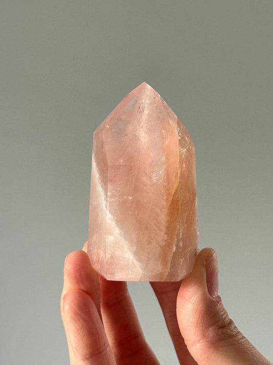Rose Quartz & Golden Healer Tower – Polished Crystal Point, Natural Pink and Yellow Gemstone for Love, Clarity, and Energy Healing Decor