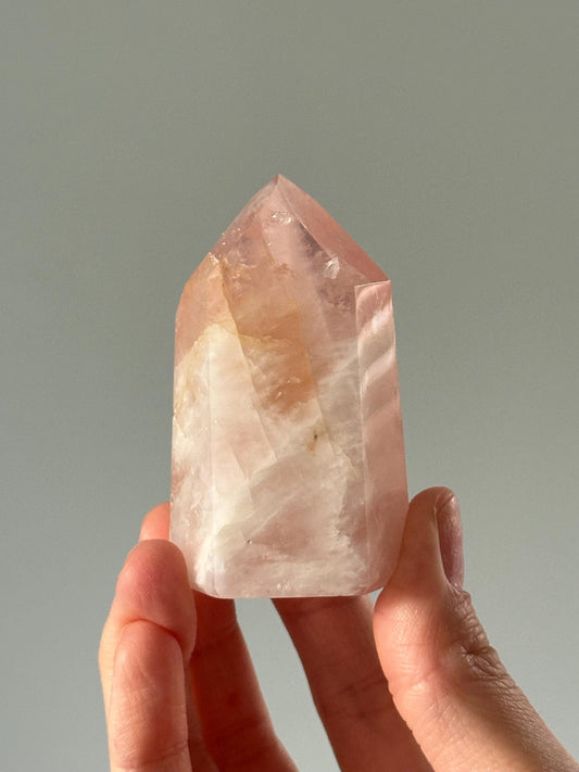 Rose Quartz & Golden Healer Tower – Polished Crystal Point, Natural Pink and Yellow Gemstone for Love, Clarity, and Energy Healing Decor