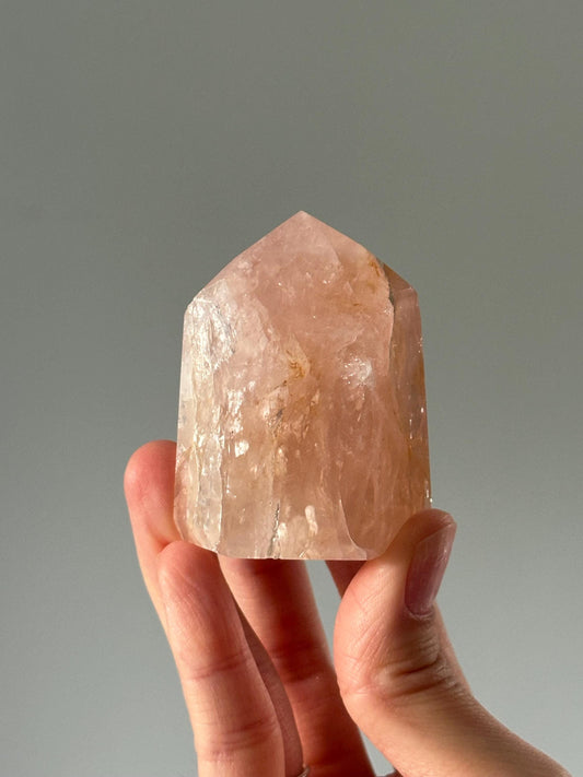 Rose Quartz & Golden Healer Tower – Polished Crystal Point, Natural Pink and Yellow Gemstone for Love, Clarity, and Energy Decor