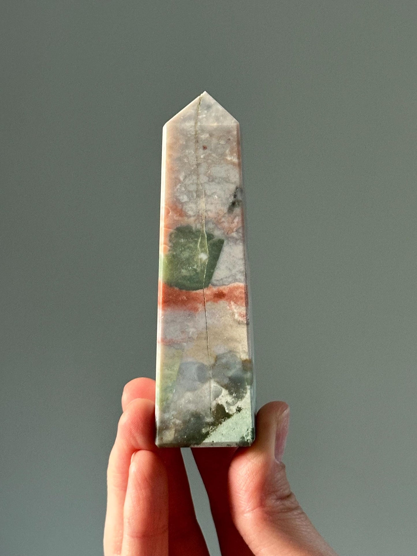 Unicorn Jasper Tower – Polished Crystal Point with Dreamy Swirls, Natural Soothing Gemstone for Grounding, and Spiritual Decor