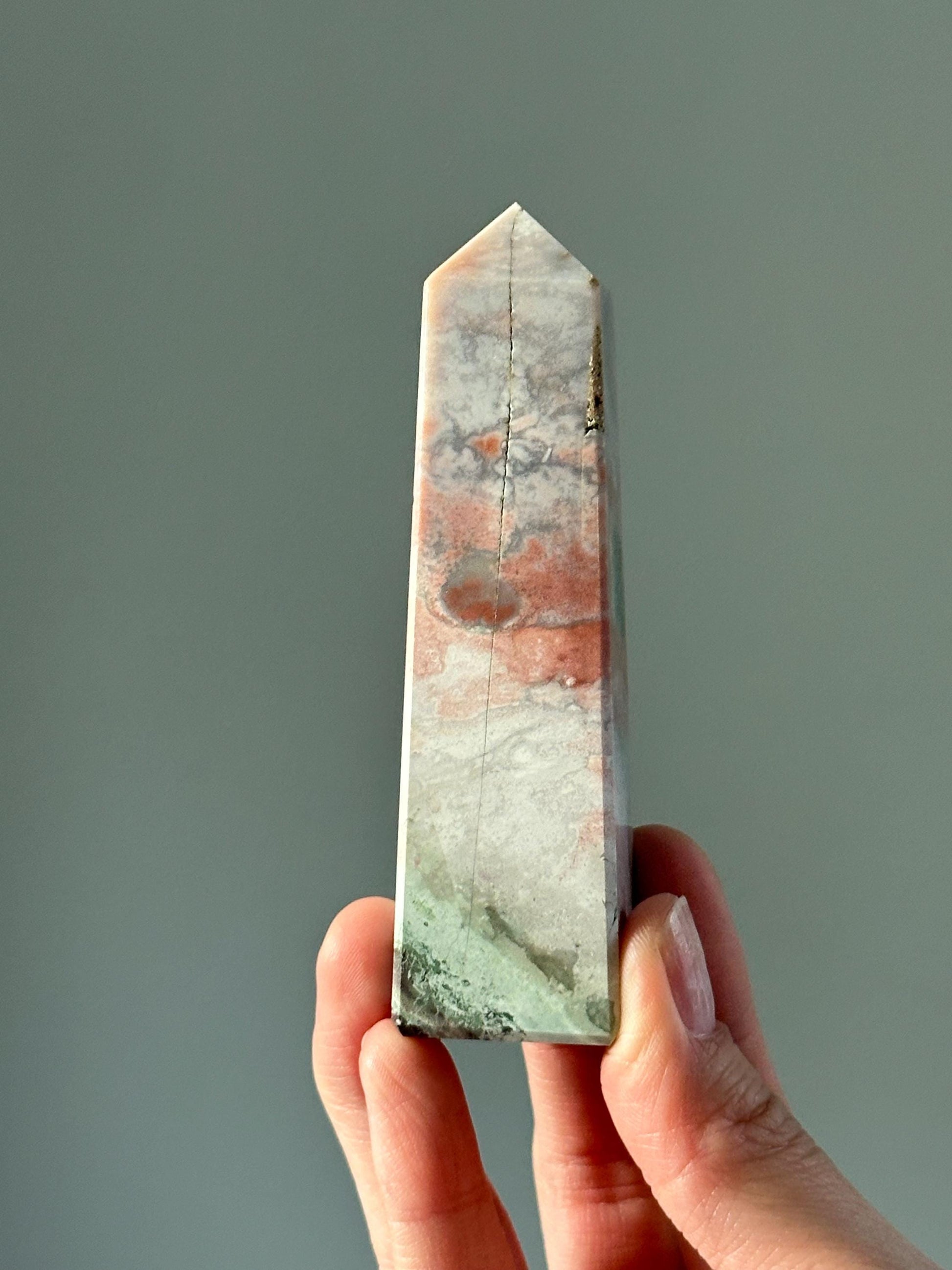 Unicorn Jasper Tower – Polished Crystal Point with Dreamy Swirls, Natural Soothing Gemstone for Grounding, and Spiritual Decor