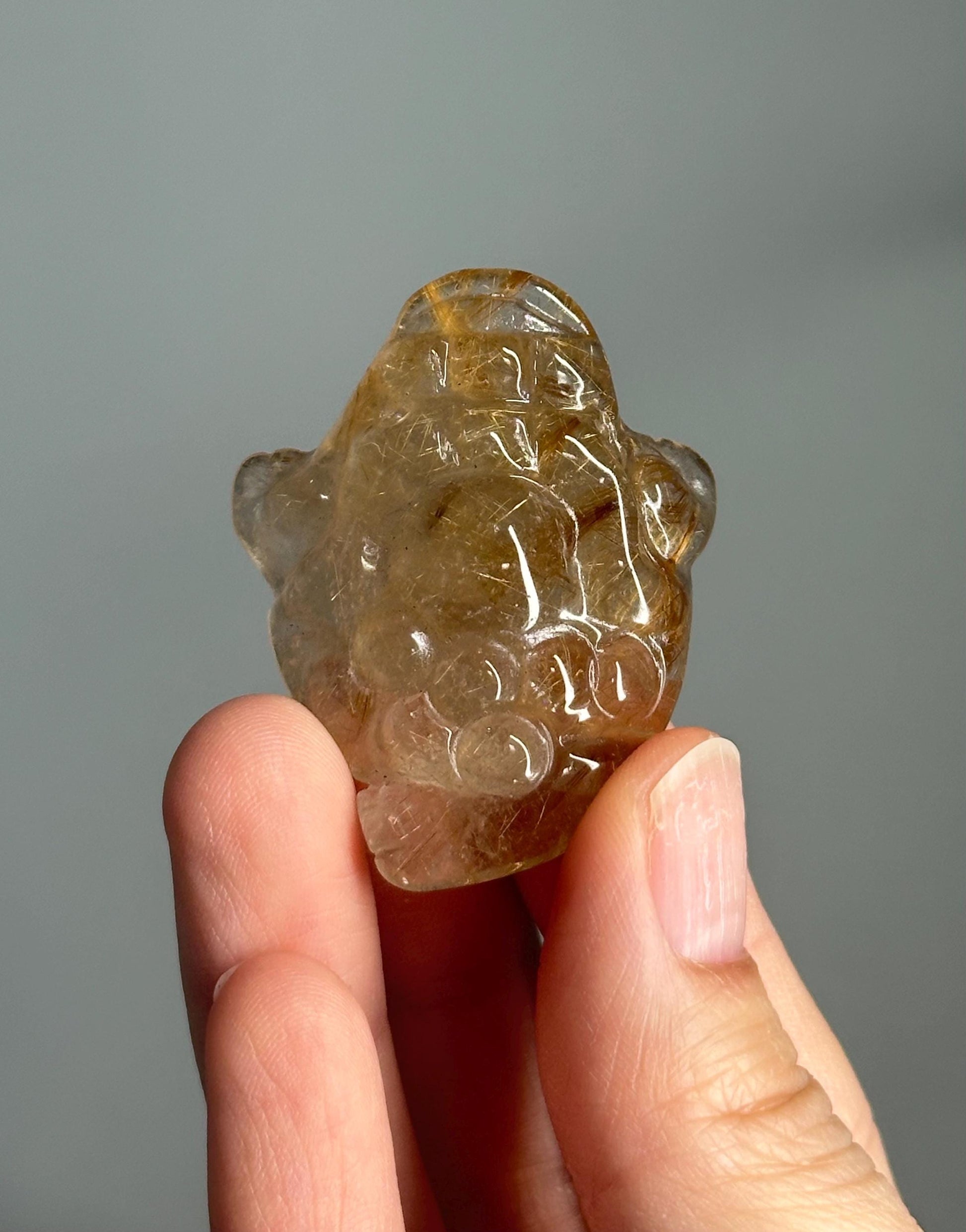 Golden Rutile Quartz Money Frog – Carved Crystal Wealth Toad, Natural Gemstone for Abundance, Feng Shui Decor, Prosperity and Luck Charm