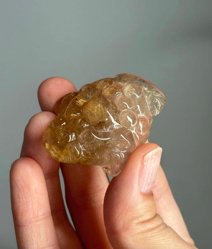 Golden Rutile Quartz Money Frog – Carved Crystal Wealth Toad, Natural Gemstone for Abundance, Feng Shui Decor, Prosperity and Luck Charm