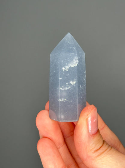 Snowflake Angelite Tower–YOU PICK! Polished Crystal Point, Natural Blue Gemstone with White Inclusions, Calming Energy Tool, Spiritual Decor