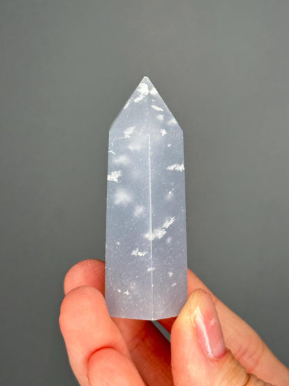 Snowflake Angelite Tower–YOU PICK! Polished Crystal Point, Natural Blue Gemstone with White Inclusions, Calming Energy Tool, Spiritual Decor