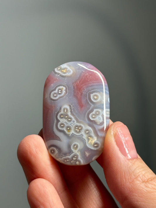 Orby Swazi Agate Palm Stone – Polished Natural Gemstone with Orb Patterns, Grounding Crystal for Energy Work, Unique Decor Piece