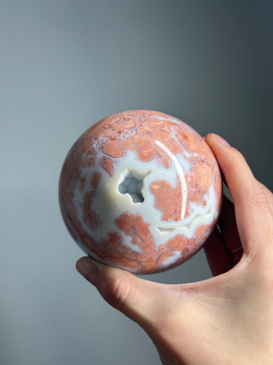 Cotton Candy Agate Sphere – Polished Pink Crystal Ball, Natural Gemstone with Soft Swirls, Calming Decor, Sweet Display or Stone