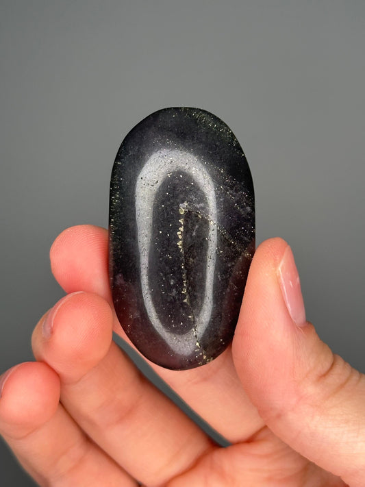 Fluorite with Pyrite Palmstone – Polished Crystal for Focus & Confidence, Natural Gemstone Combo, Energy Tool, Unique Healing Decor Piece
