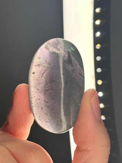 Fluorite with Pyrite Palmstone – Polished Crystal for Focus & Confidence, Natural Gemstone Combo, Energy Tool, Unique Decor Piece