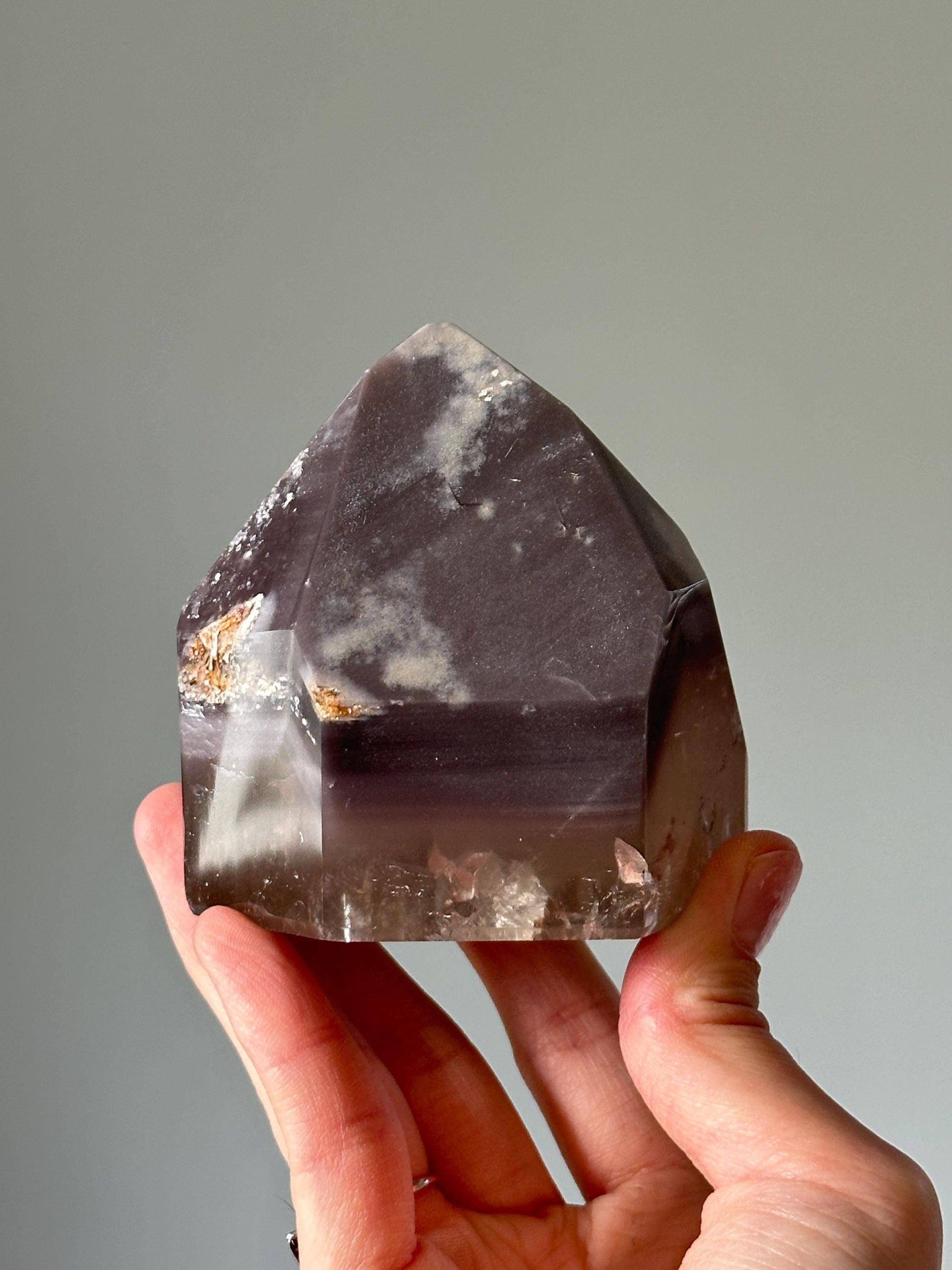 Pink Lithium & Smoky Quartz Tower – Polished Crystal Point, Natural Calming and Grounding Stone, Unique Spiritual Decor