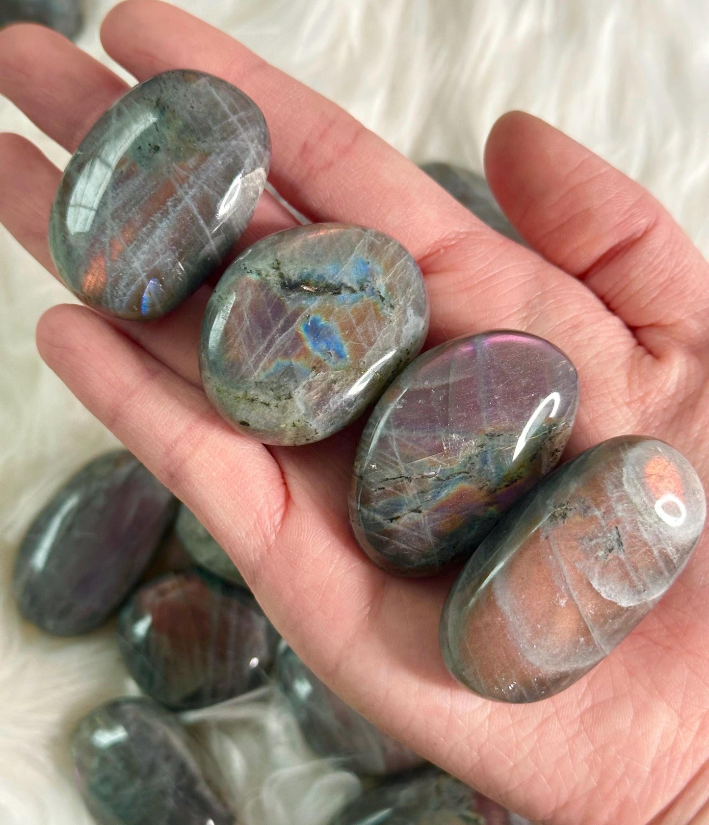 Labradorite Palm Stones – INTUITIVE PICK! Crystal with Double-Sided Flash, Polished Gemstone for Intuition & Protection, Energy Tool Decor