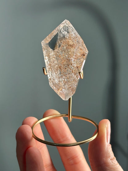 Garden Quartz with Rutile on Stand – Natural Lodolite Crystal, Scenic Inclusion Gemstone, Polished Display Piece, Unique Collector Decor