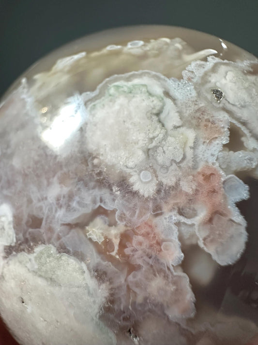 Black Flower Agate Sphere | Polished Crystal Ball | Natural Floral Patterns in Black Agate | Promotes Grounding