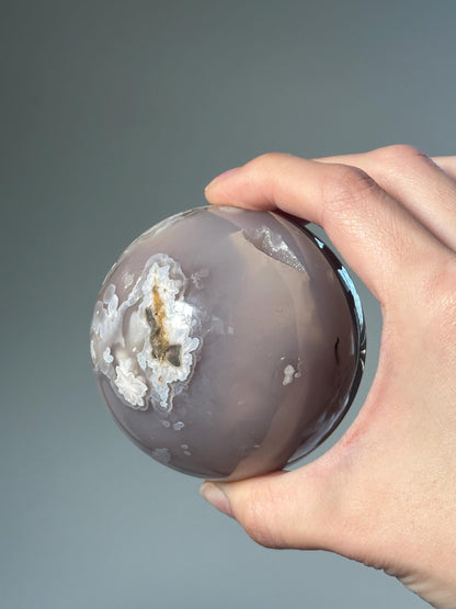 Black Flower Agate Sphere | Polished Crystal Ball | Natural Floral Patterns in Black Agate | Promotes Grounding