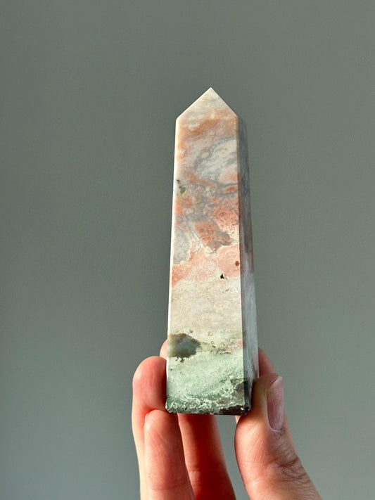 Unicorn Jasper Tower – Polished Crystal Point with Dreamy Swirls, Natural Soothing Gemstone for Grounding, and Spiritual Decor