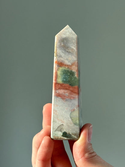Unicorn Jasper Tower – Polished Crystal Point with Dreamy Swirls, Natural Soothing Gemstone for Grounding, and Spiritual Decor
