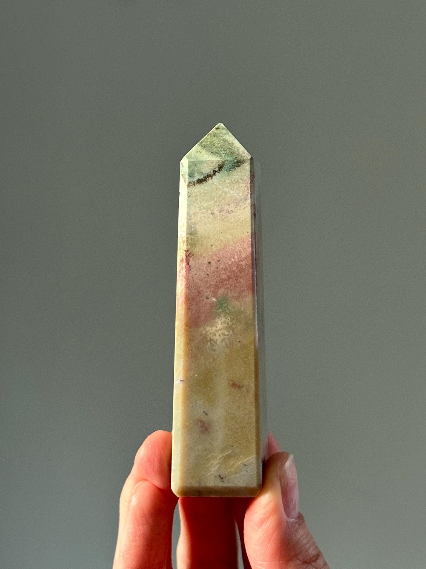 Unicorn Jasper Tower – Polished Crystal Point with Dreamy Swirls, Natural Soothing Gemstone for Grounding, and Spiritual Decor