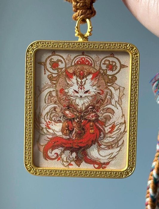 NineTailed Fox Thangka Pendant – Symbol of Confidence, Self-Love & Romantic Protection, Mystical Spiritual Jewelry for Empowerment and Charm