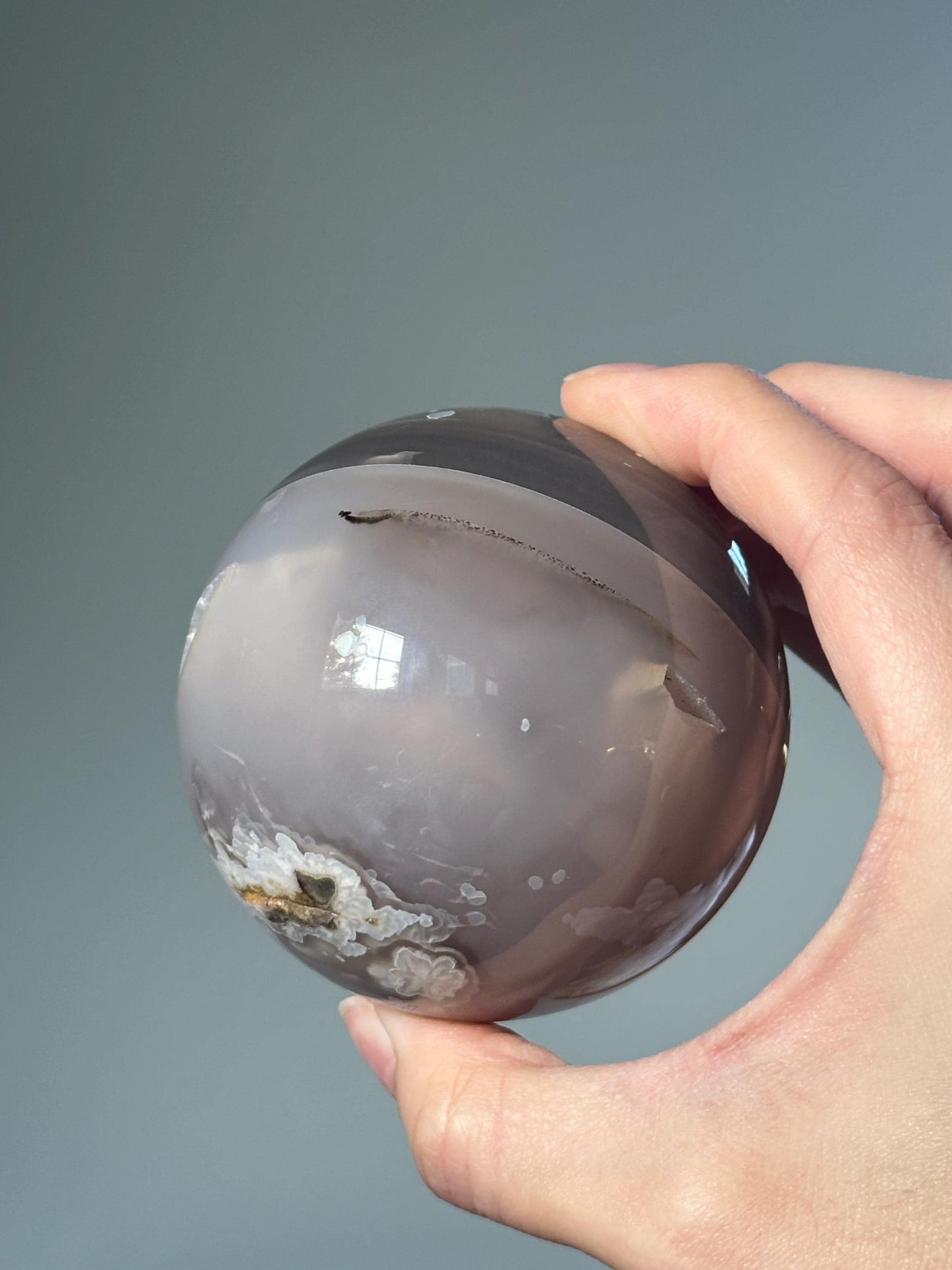 Black Flower Agate Sphere | Polished Crystal Ball | Natural Floral Patterns in Black Agate | Promotes Grounding