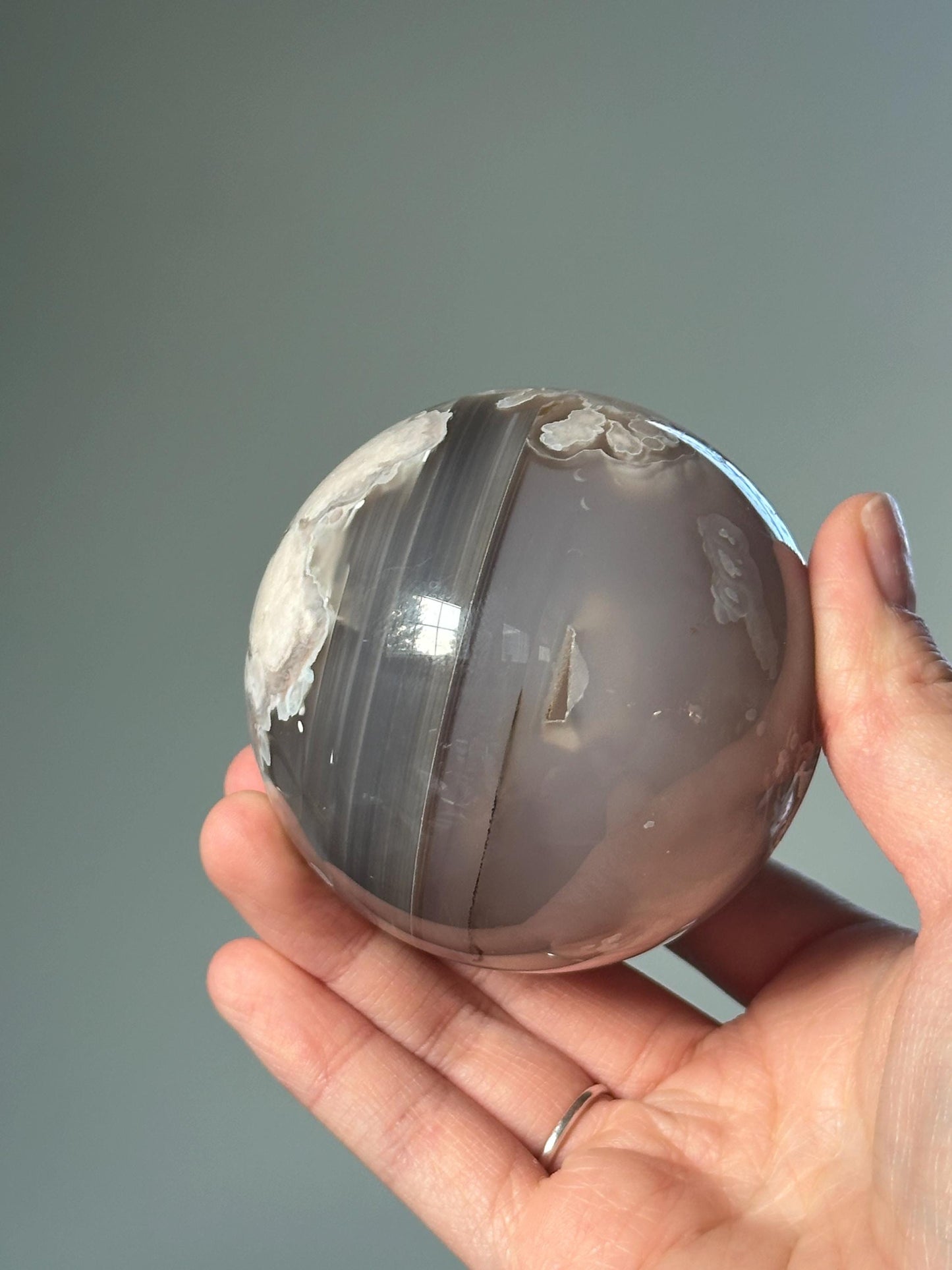 Black Flower Agate Sphere | Polished Crystal Ball | Natural Floral Patterns in Black Agate | Promotes Grounding