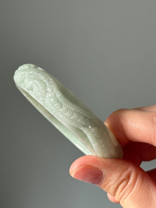 Jade Dragon Carved Bangle 55mm – Intricately Detailed Green Jade Bracelet, Symbol of Power & Protection, Timeless Spiritual Jewelry