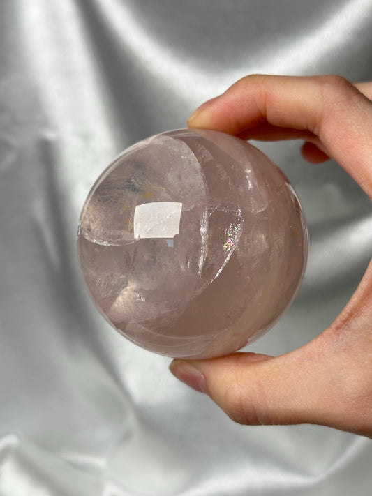 Rose Quartz Sphere – Polished Pink Crystal Orb of Love, Gentle Heart Chakra Stone, Decor, Meditation, or Gift Display