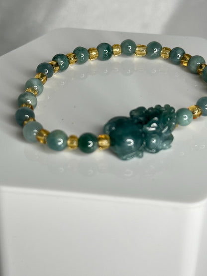 Guardian of Flow – Blue Water Jade Bracelet with Pixiu Charm for Prosperity, Protection & Calm Energy, Feng Shui Wealth Crystal Jewelry